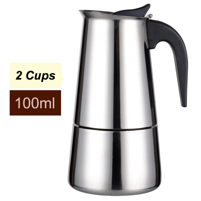 New Quality 100ML 2 Cup Percolator Stove Top Coffee Maker Moka Espresso Latte Stainless Steel