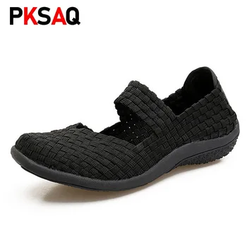 

2019 Women Flats Shoes Summer Sneakers Slip On Fashion Woven Shoes Breathable Female Loafers Casual Footwear Plus Size 42