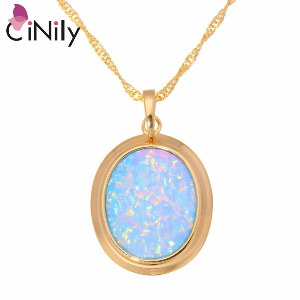 

CiNily Green & Blue Fire Opal Stone Necklaces & Pendants Yellow Gold Color Oval Dangle Charm Luxury Large Vintage Jewelry Woman