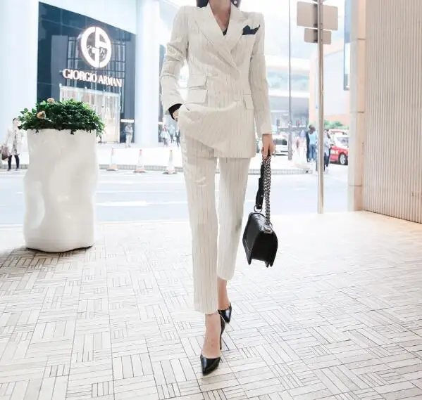 white  Work Pants Suits 2 Piece Sets Office Lady Suits Women Outfits Spring 