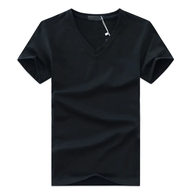 Высококачественная модная летняя мужская футболка с v-образным вырезом, хлопковые топы с коротким рукавом, повседневная мужская приталенная Классическая брендовая футболка 5XL TX-113