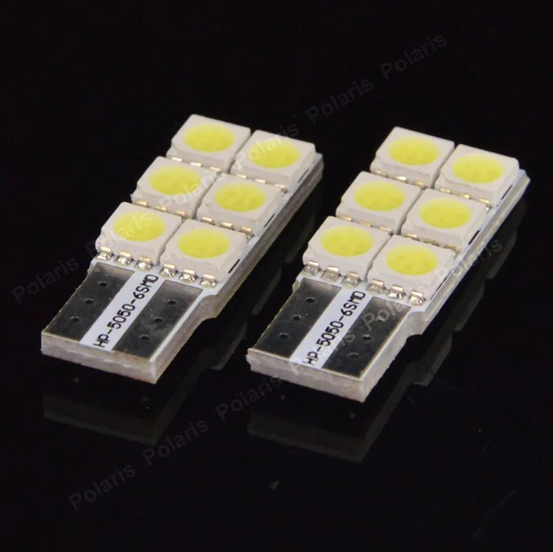 

2Pcs High Quality T10 6 SMD 5050 W5W No Electrode Auto Led Car Interior Lights Wedge Door Instrument Side Bulb Lamp DC 12V