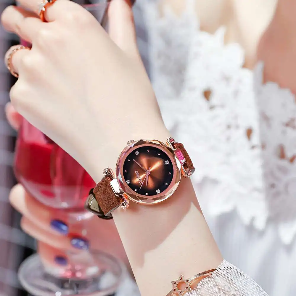 

2019 New Fashion Casual Quartz Watch Starry Sky Multicolor Leather Wristwatch Simple elegant Women Clock reloj mujer zegarek