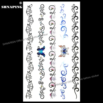 

SHNAPIGN Butterfly flower chain Temporary Body Art Arm Flash Tattoo Stickers 17*10cm Waterproof Fake Henna Painless Sticker