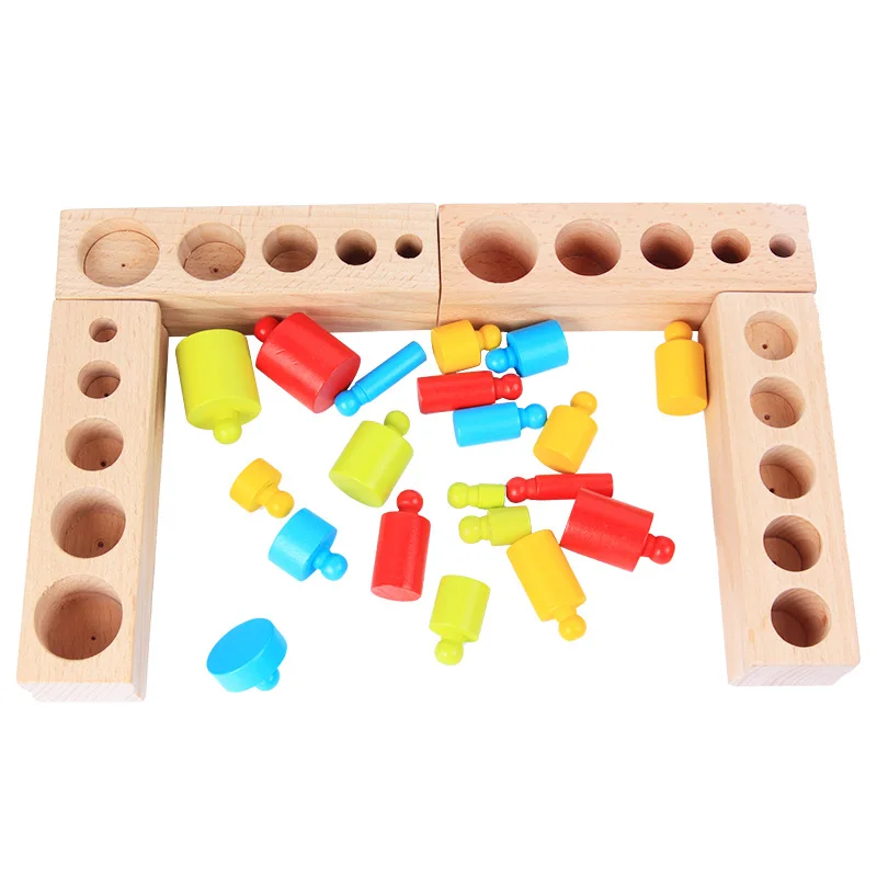 Montessori Toys Children Early Educational Learning Puzzle Wooden Toys Cylinder Socket Blocks Baby Development Practice Senses