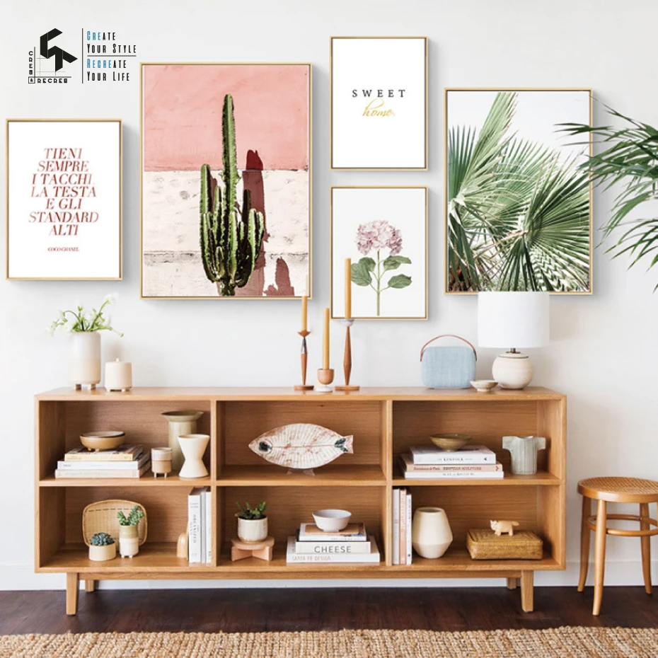 

CREATE&RECREATE Nordic Poster Plant Print Quote Wall Art Canvas Paintings,Sweet Home Decor Pictures For Living Room CR1810115006
