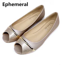 Женские туфли с открытым носком; лоферы с открытым носком и металлическими украшениями; женская летняя обувь; цвет золотой, белый, черный; большие размеры 34-43; Низкие туфли на плоской подошве