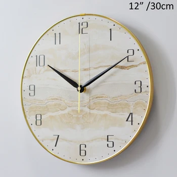 

12 inches Gold Circled Marble MDF Wall Clock Modern Home Wall Decorative Stone Effect Laminated Clock 30cm Round Hanging Clock