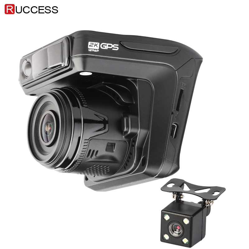 Дешево Ruccess Dash камера DVR 3 в 1 радар детектор с font b gps b font для России Full HD 1080P 1296P Dashcam 2 камеры видео рекордер для автомобиля