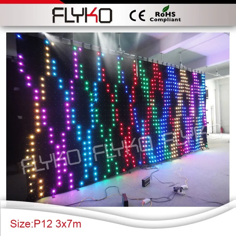 Выделите p12 занавес светодиодный экран низкая цена с ce, rohs 10FT x 23ft led подсветкой этап фоне