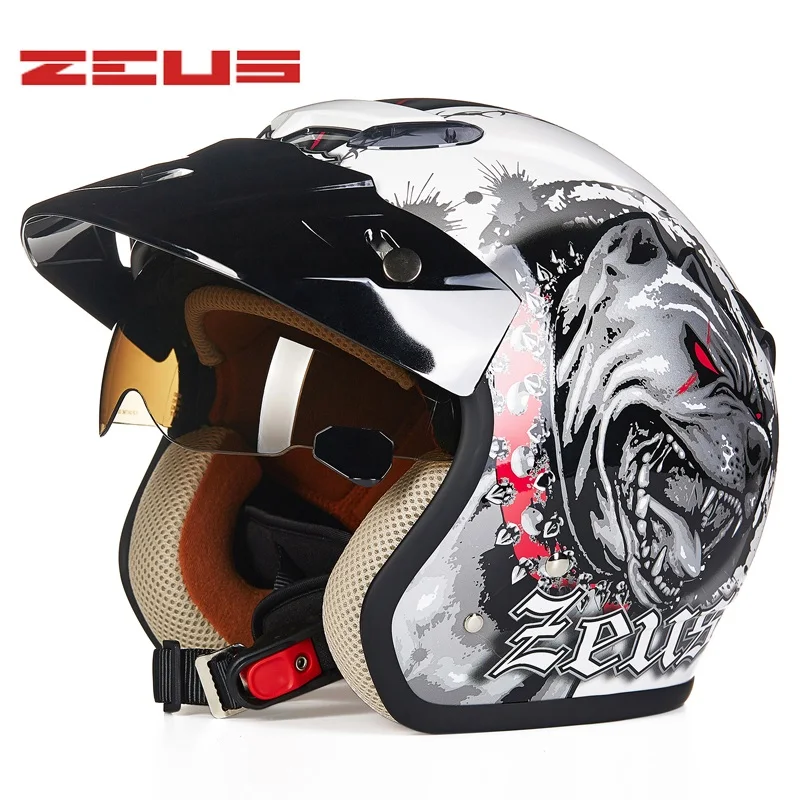 

2019 New Retro ZEUS Harley style Motorcycle Helmet Prince-style half-covered motorbike helmets made of ABS with Built-in lens
