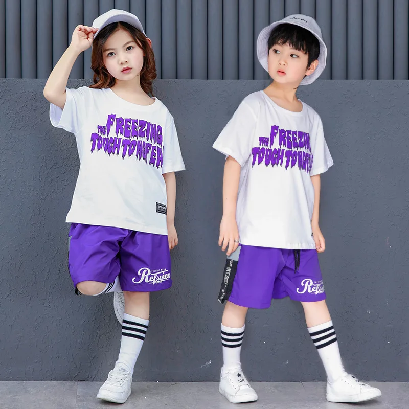 

Kids Hip Hop Dance Costume Girl Kindergarten Jazz Dance Performances Suit Short Sleeve Kids Steet Wear Boy Street Dancewear 90