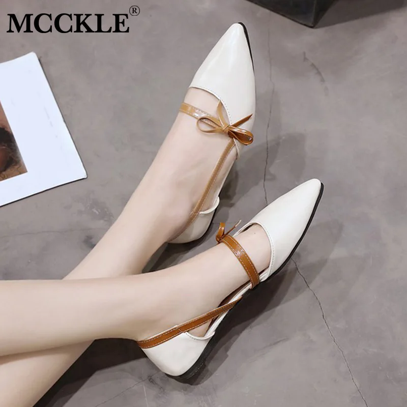 

MCCKLE Women Flat Shoes Bowtie Pointed Toe Patent Leather Slip On Two Piece Ladies Loafers Comfort Female Fashion Autumn 2019