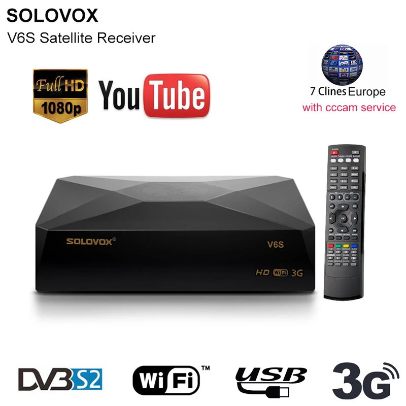 

SOLOVOX V6S Receptor DVB S2 H.265 M3U IPTV BOX Satellite Receiver Support spainish 7 Clines CCCAM PowerVu DRE Biss key PowerVU