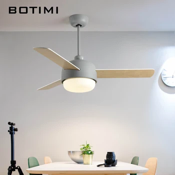 

BOTIMI Modern Led Ceiling Fans With Lights For Living Room 220V White Ventilators Blue Ceiling Fans Lamp Gray Cooling Fan Light