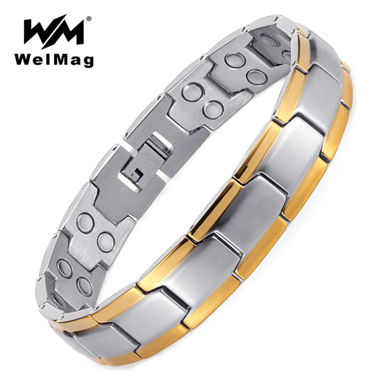 

WelMag Fashion Magnetic Bracelets & Bangles for Men 2 row magnet Stainless Steel Bio Energy Therapy Healing Jewelry JEWAM306