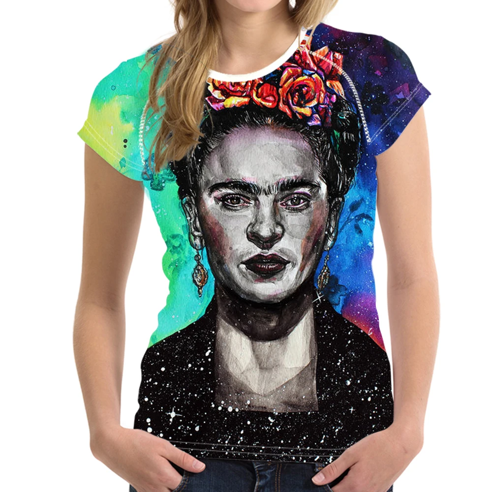 NoisyDesigns Funny Frida Kahlo Print Short Sleeve Tshirt Women's Casual Female Summer Tshirt Girl Lady Breathable Fitness Shirt Tops