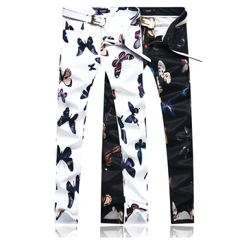 

Autumn men Flower Pants Asia size 28-38 Mens trousers White and black pant men