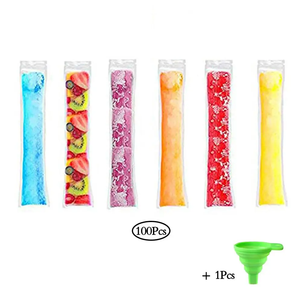

100Pcs Disposable Popsicle Self-styled Bag Lollipop Mold Broken Ice Pack Bag Funnel Set Ice Lollipop Maker Children DIY Ice Pops