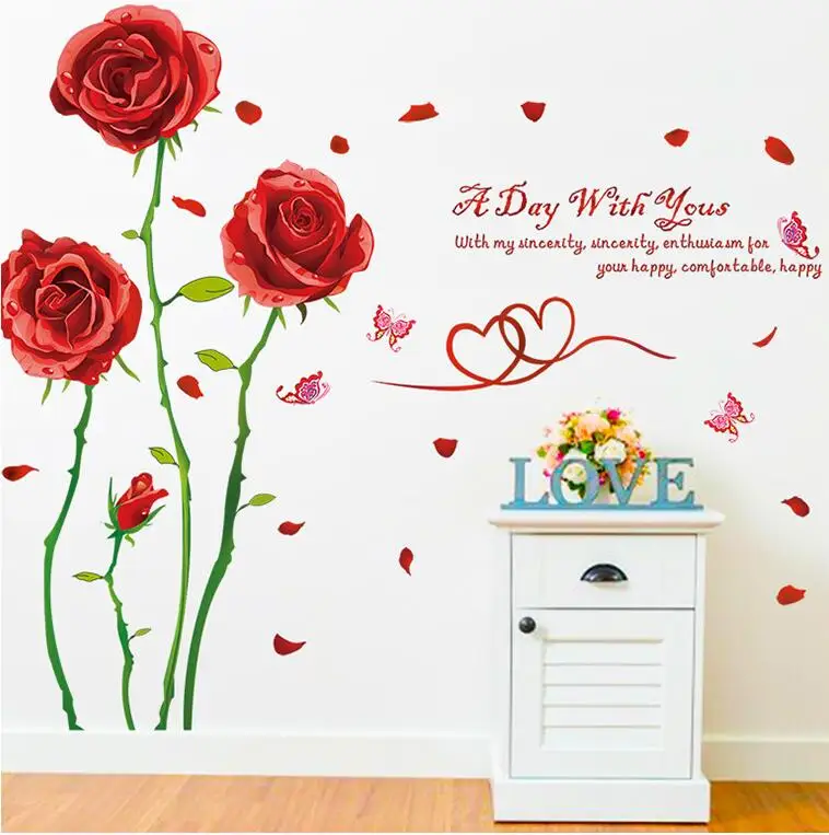 Romance Love rose wall stickers mural For living room Sofa glass window TV background wall home
