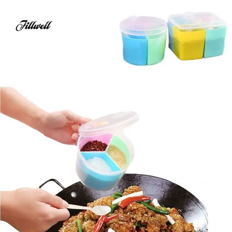 Home Kitchen Seasoning Box Three Grid Seasoning Storage Box Multi