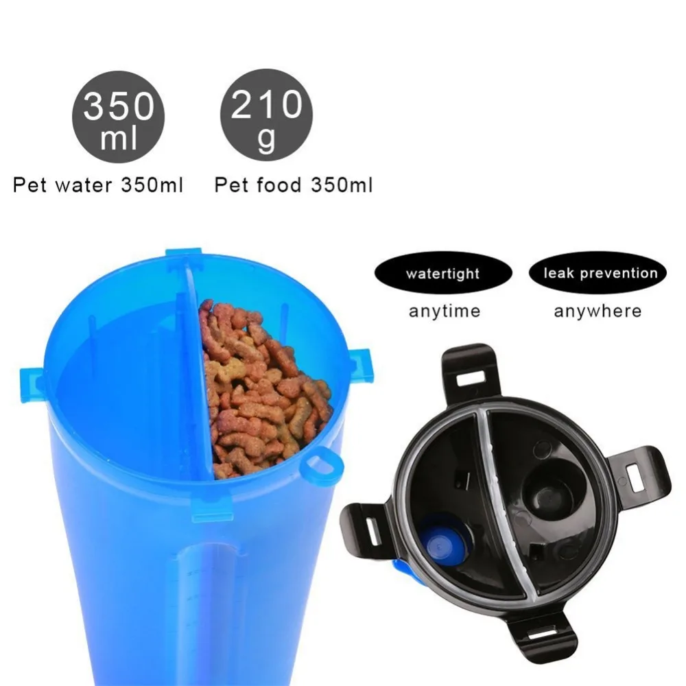 ULTRASOUND PET Food Water Bottle with Bowl Dual Chambered Storage Container with Collapsible Dog Pet Cup Pet Snake Feeders