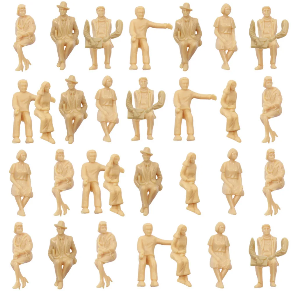 

P30SB 30pcs Model Trains All Seated 1:30 Unpainted Figures White G Scale Scenery Layout Miniature