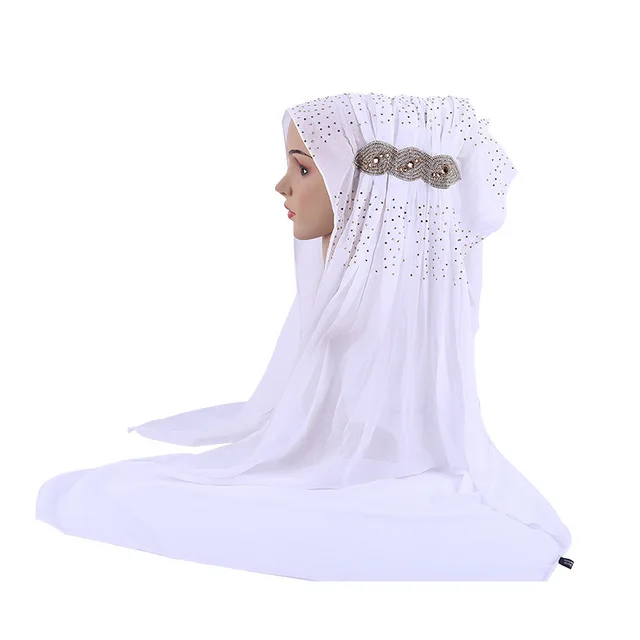 Модные изысканные однотонные хиджаб из шифона со стразами, народная шаль, шарф, повязка на голову, мусульманский тюрбан, 17 цветов - Цвет: 6