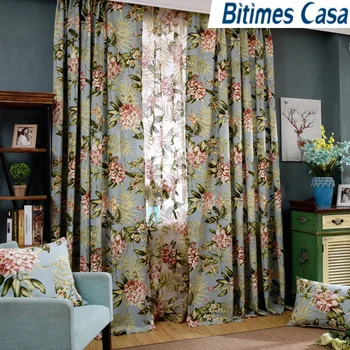 

Floral Printing Blackout Windows Curtain Moderate Shading Rate For Living Room Bedroom With Matched Tulle