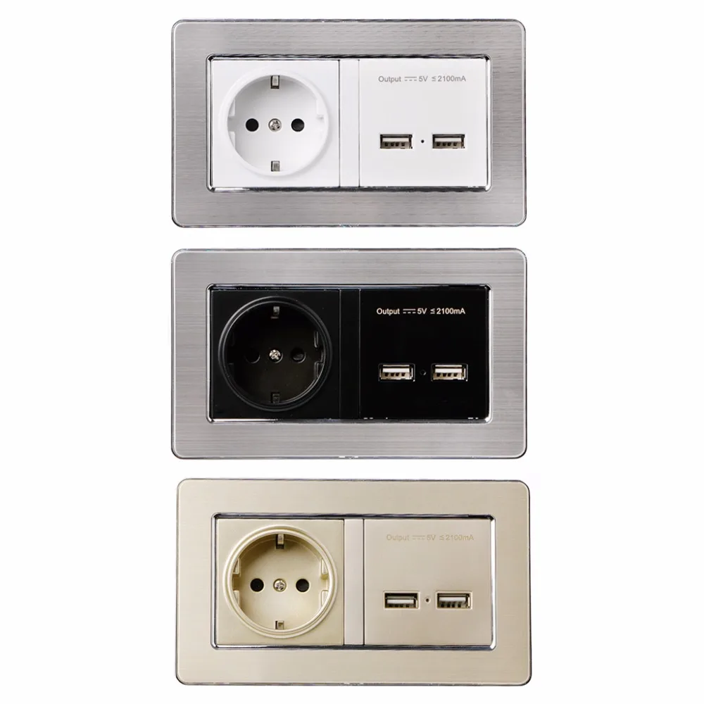 

EU Standard Power Socket With Dual USB Charging Port Mobile 5V 2.1A Output
