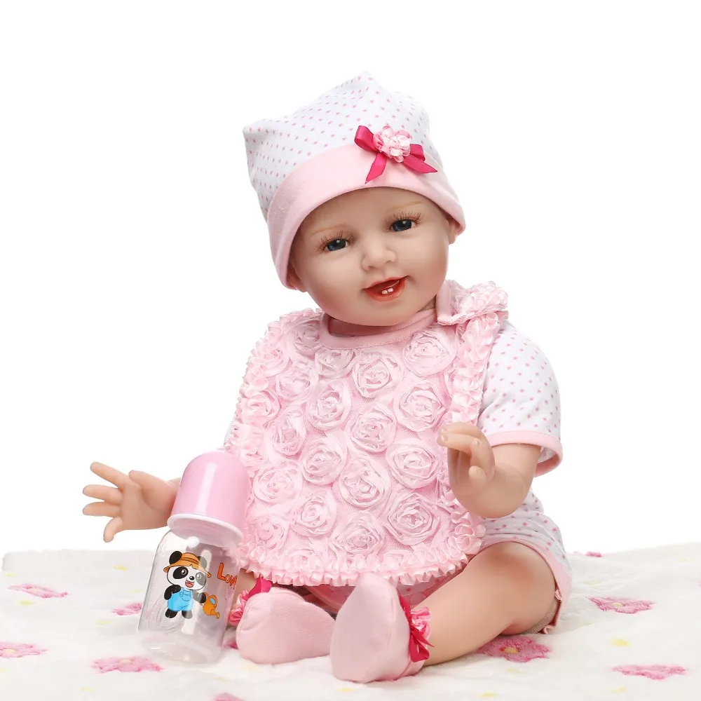 Реалистичная кукла реборн 22 дюйма 55 см Силиконовая фоновая фотография из винила розового одежда с голубыми глазами кукла, игрушки для девочек для возраста 3