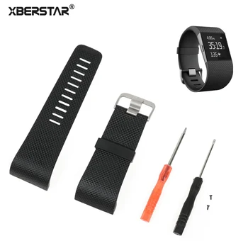 

XBERSTAR Watchband Strap for Fitbit Surge Replacement Band TPU Watch Band Two Colors with Tools Metal Buckle for Surge Tracker