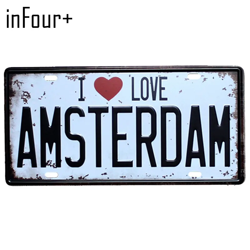 

[inFour+]I Love AMSTERDAM Plate Metal Plate Car Number Tin Sign Bar Pub Cafe Home Decor Metal Sign Garage Painting Plaques Signs