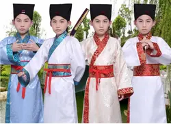 Дети Китайский традиционный костюм для мальчиков Hanfu Костюмы ребенок Тан халат Стадия Одежда ancieng длинное платье династии Цин 89