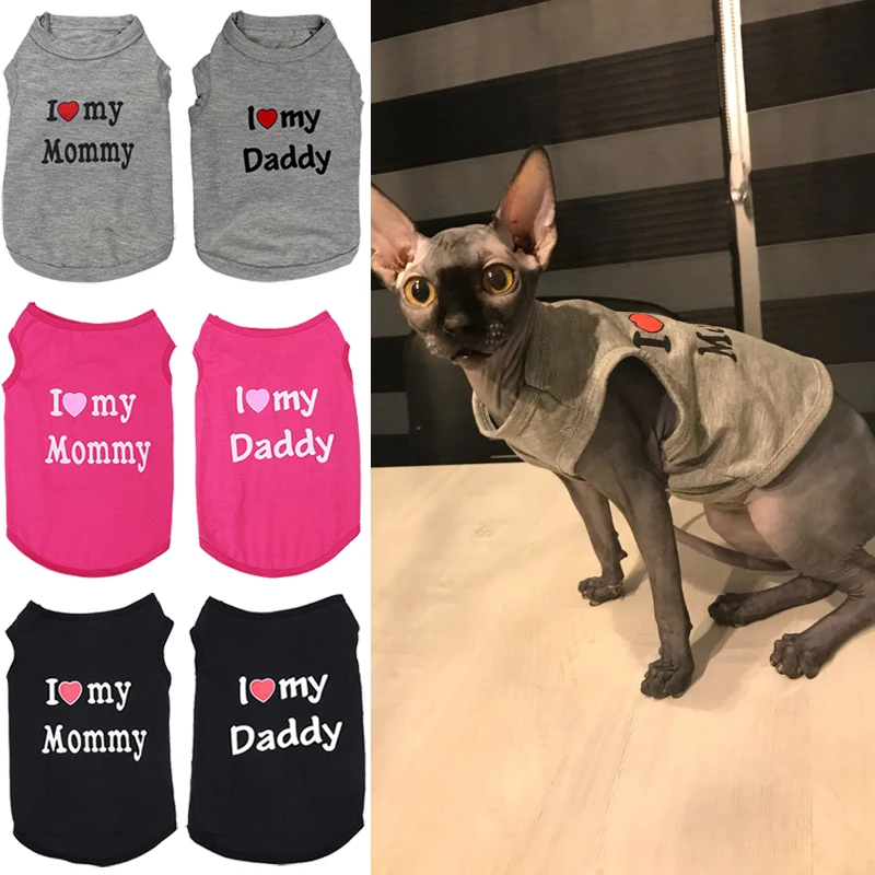 

Cute Cotton Mommy Daddy Pet Cat Clothes for Small Cats Summer Kitten Kitty Shirts Cat Dog Clothing Vest Tshirt T-shirt Outfit