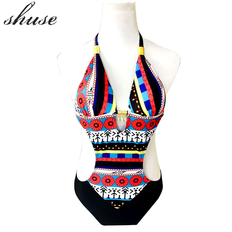 

SHSUE 2018 New One Piece Swimsuit Women Backless Bodysuit 2XL Plus Size Swimwear Bandage Monokini Mujer Beach Bating Suit