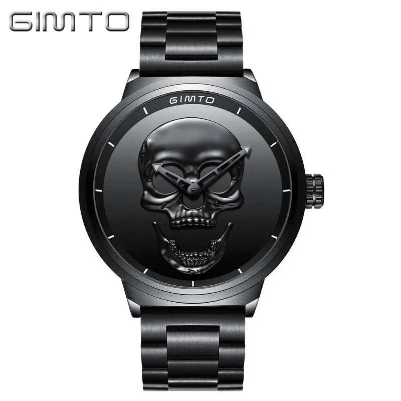  Skull Watches Male Unique Design Men Watch GIMTO Luxury Brand Sports Quartz Military Steel Wrist Wa