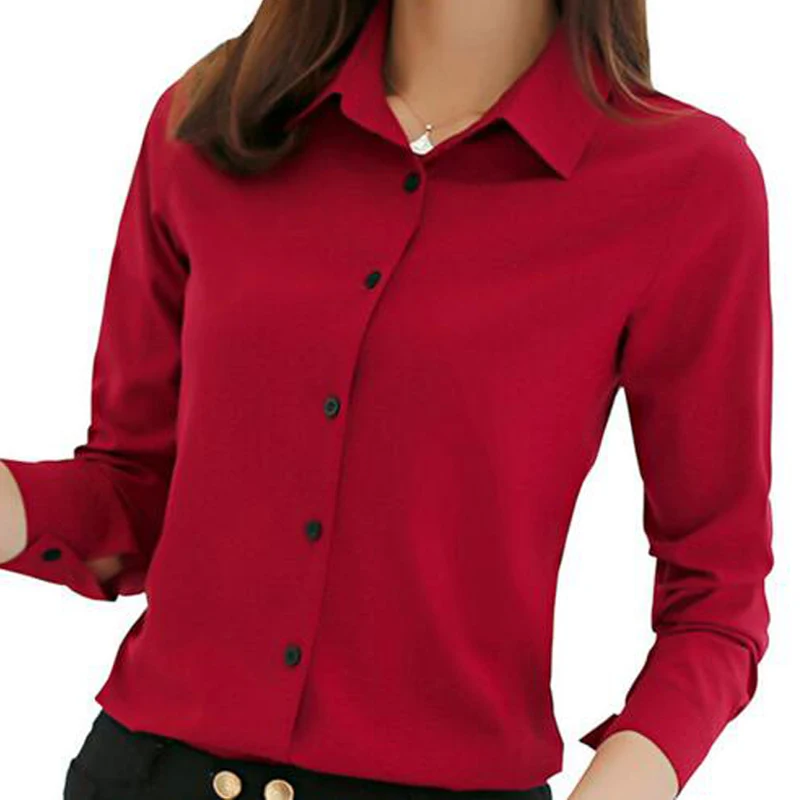 

Women Shirts Blouses Long Sleeve Solid Ladies Chiffon Blouse Turn-Down Collar New Spring Plus Size Office Work Blusas Tops GV187