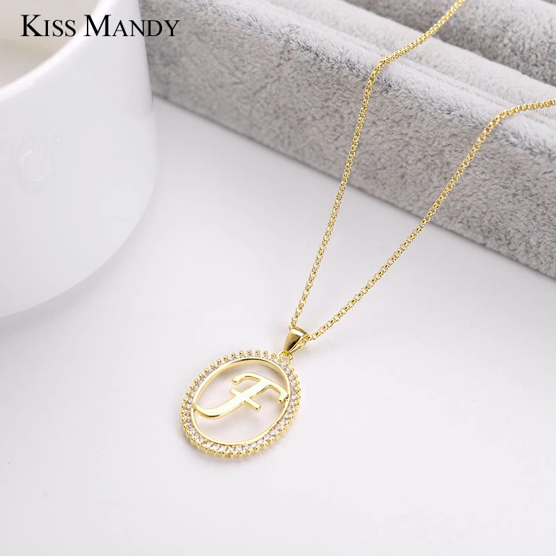 

KISS MANDY Stainless Steel Rose Gold Nameplate Letters A-Z Alphabet Pendant Necklace With Zircon Women Wedding Party Jewelry ZM4