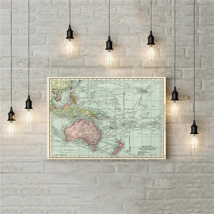 Old Design Oceania And The Pacific Map Classic Canvas Wall Sticker Home Decor Living Room Cafe Bar Pub Retro Print Picture | Дом и сад