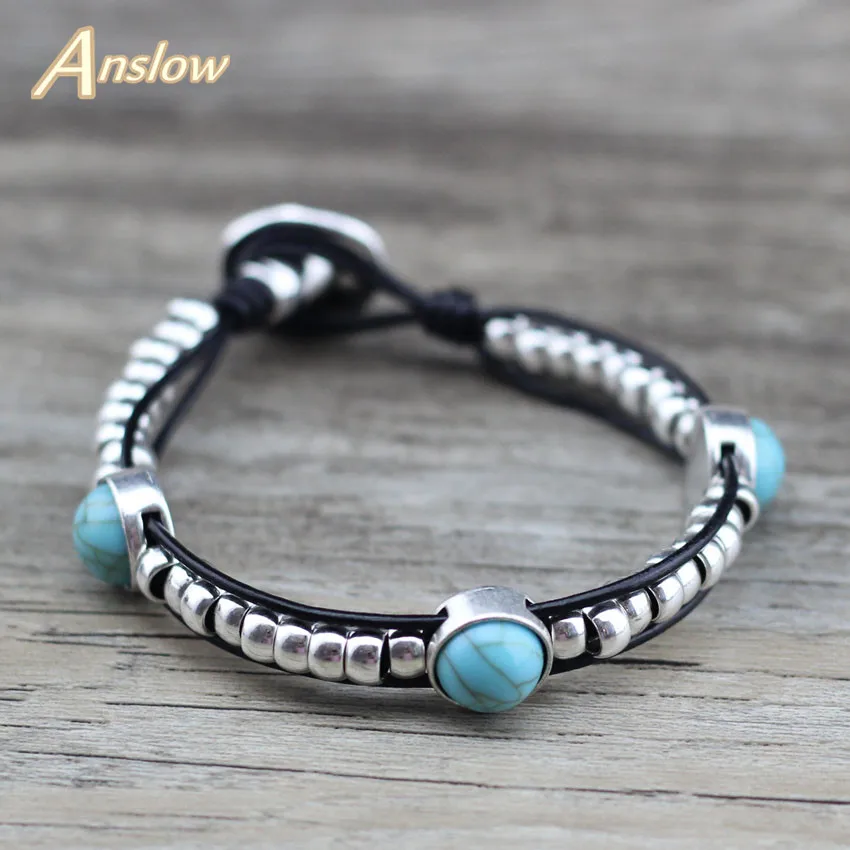 Anslow, Хит, модные ювелирные изделия, шарм, Bijoux, наручники, сделай сам, Богемия, для женщин, леди, кожаные браслеты, для матери, девушки, пара, подарок, LOW0715LB - Окраска металла: Black