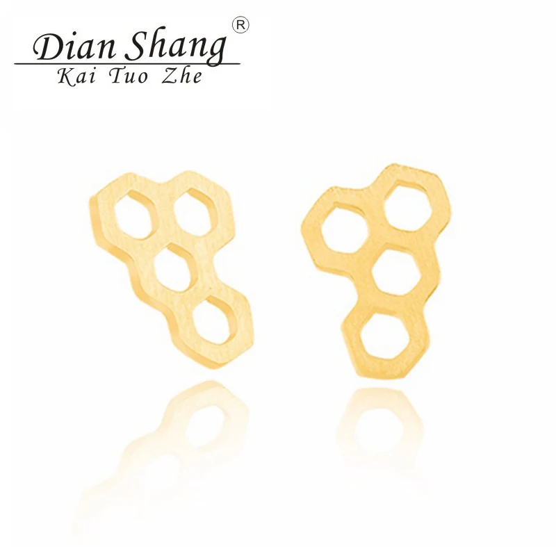 DIANSHANGKAITUOZHE 10 пара из нержавеющей стали золото серебро соты серьги гвоздики для женщин ювелирные изделия Милые Подружки невесты шестиугольник Brincos