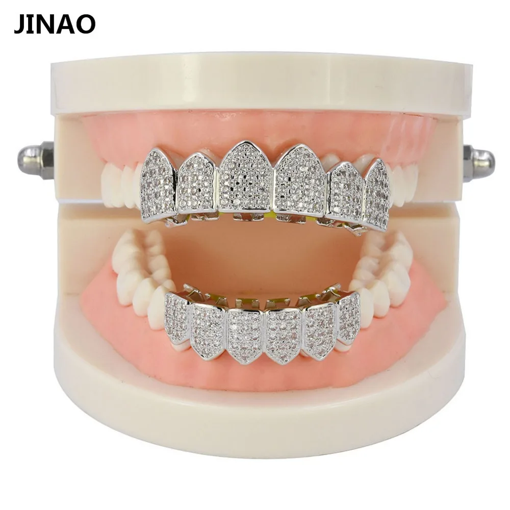 Jinao для хип-хопа зубы Grillz цвет чистого золота покрытием микро Pave CZ камни Топ и нижние грилзы Рот зубы комплект решеток корабль от нас