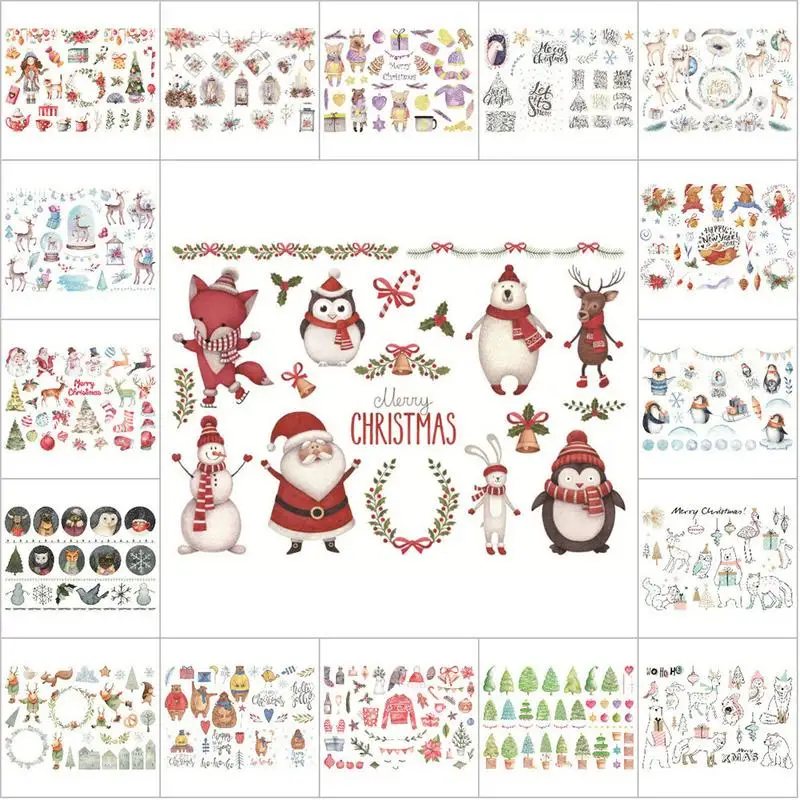 

6Pcs/Set Christmas Stickers Hand Account Sticker A5 Photo Album Decorative Notebook Self-Adhesive Adhesive Stickers Sticky Notes