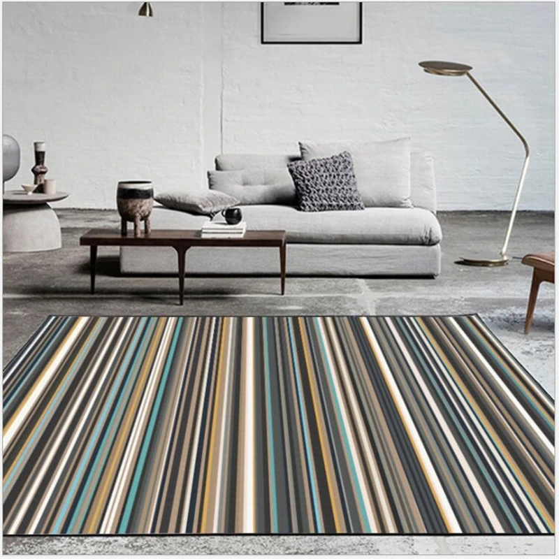 

AOVOLL Stylish Modern Pinstripe Lake Blue Tan Bedroom Living Room Floor Mat Carpet For Bedroom Rugs For Living Room Area Rugs
