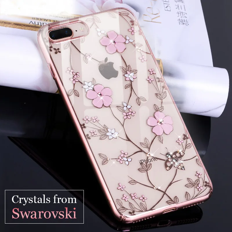

KINGXBAR Case for iPhone 7 8 Plus Case Rhinestone for iPhone 7 Plus Cover Crystals from Swarovski for iPhone 8 Coque Transparent