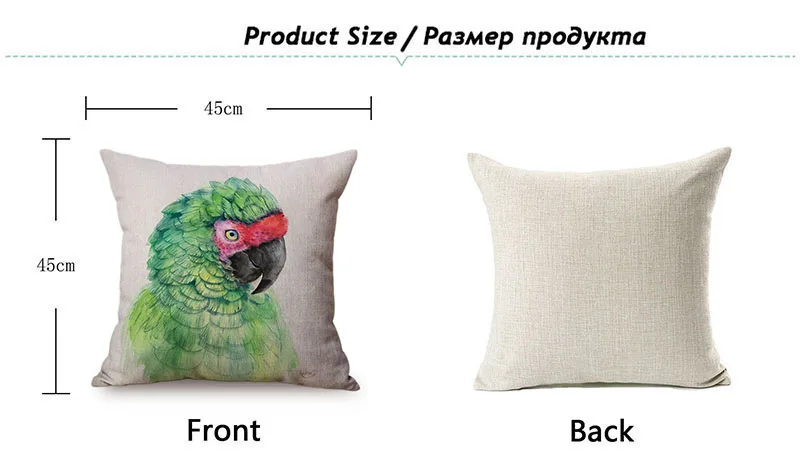 Parrot Nordic Watercolor Art Luxury Home Decorative Sofa Throw Pillow Case Colorful Charming Bird Cotton Linen Car Cushion Cover K103-9