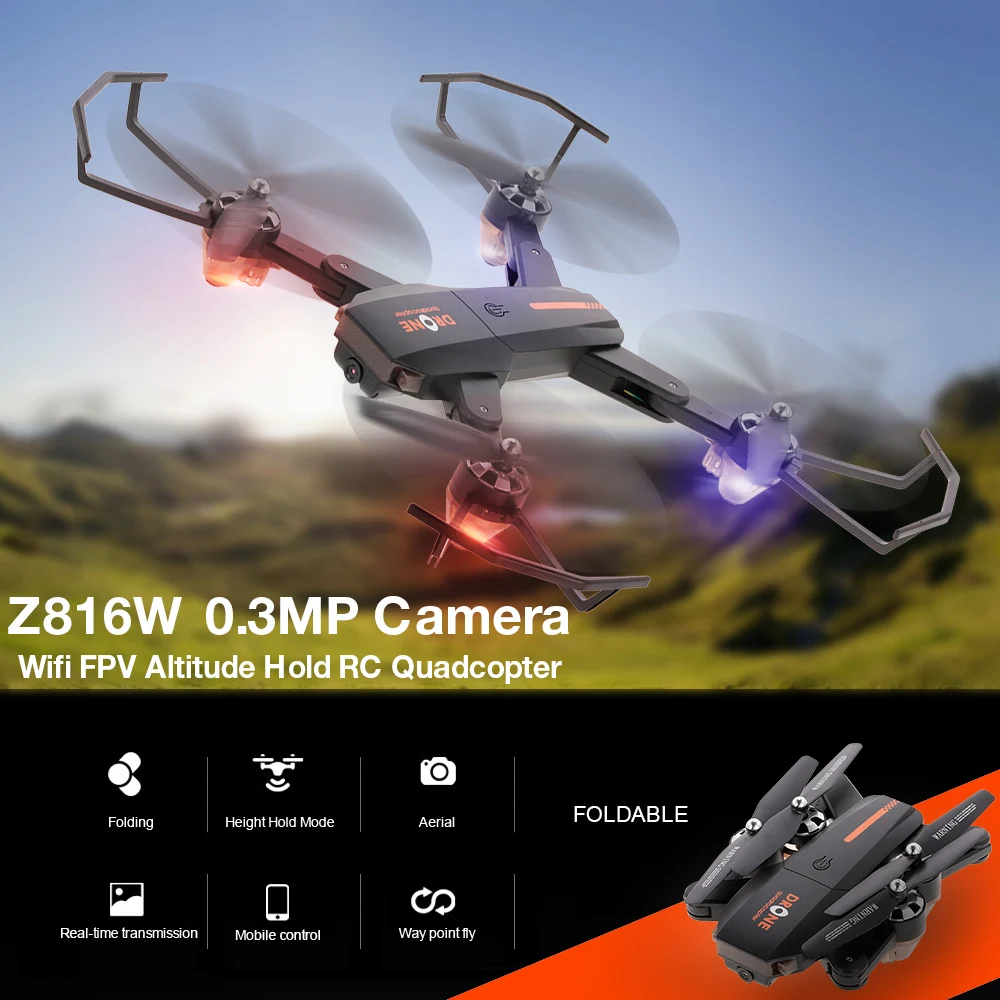 

Z816W Foldable 0.3MP Drone with Camera Wifi FPV Altitude Hold App Control Dron RC Quadcopter Outdoors RC Helicopter
