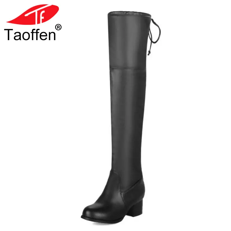 

TAOFFEN Plus Size 33-48 Vintage Women High Heel Boots Warm Fur Bowknot Shoes Women Winter Over Knee Boots Ladies Footwear