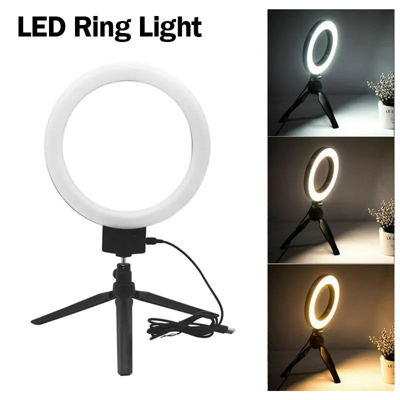 

New Dimmable LED Studio Camera Ring Light Photo Phone Video Light Lamp With Tripods Selfie Stick Ring Table Fill Light For Canon